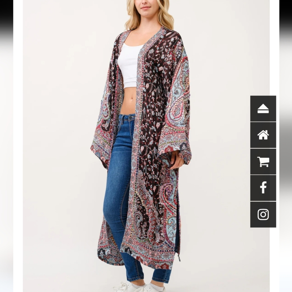 Raj Long Paisley Duster Kimono One Size Fits Most NWT